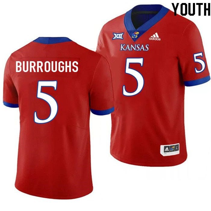 Youth #5 O.J. Burroughs Kansas Jayhawks College Football Jerseys Stitched Sale-Red